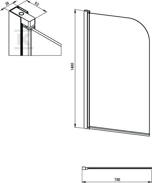 Bathtub screen 80x140 cm Jasmin, chrome - KTJ_076P